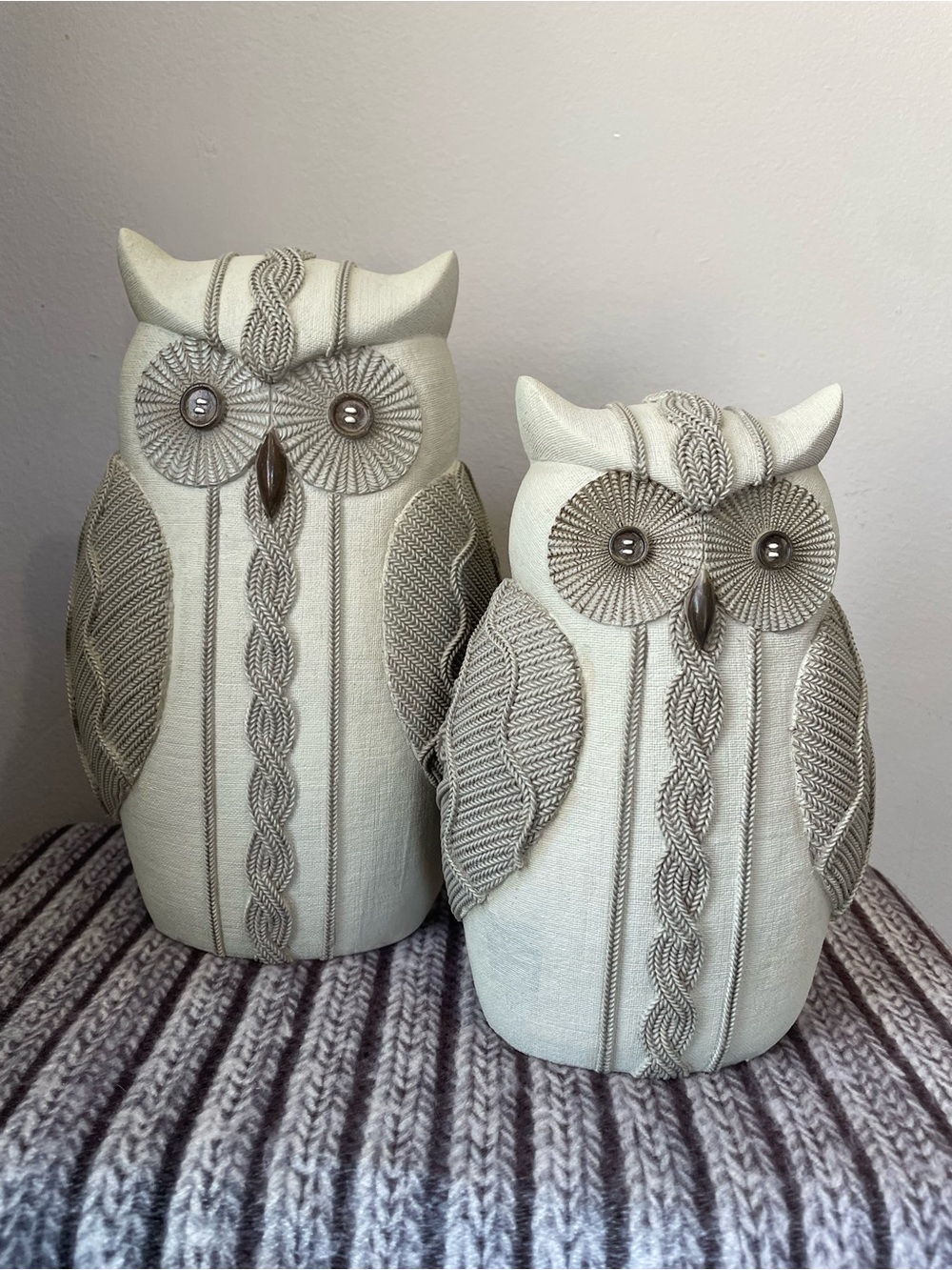 Set of 2 Resin Knit-Look Owl Figurines, Cozy home decor